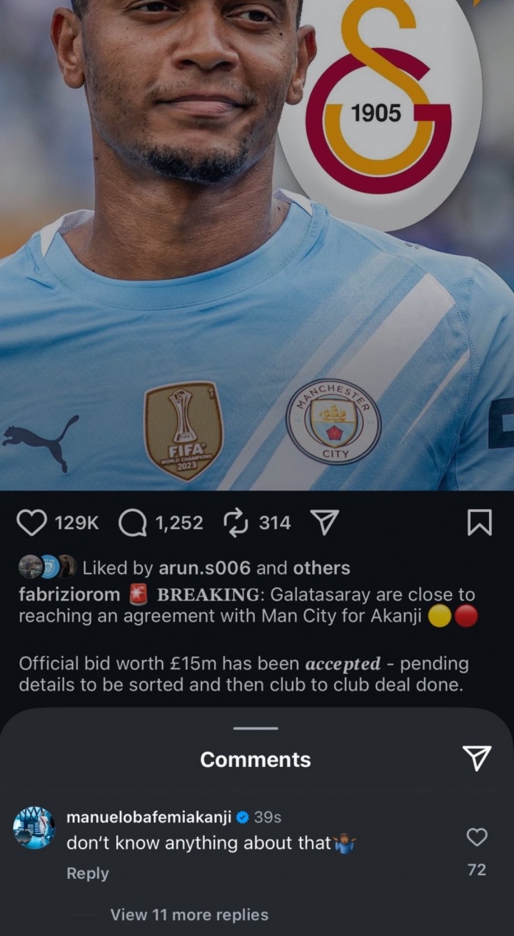 阿坎吉现身罗马诺评论区，一脸茫然表示毫不知情